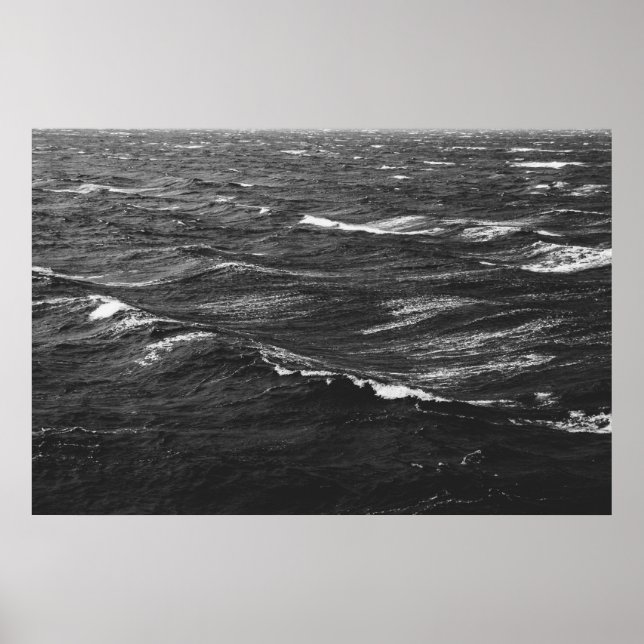 Affiche Photo en noir et blanc d'une mer orageuse (Devant)