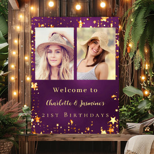 Affiche Photo en or violet étoiles 2 personnes anniversair