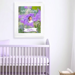 Affiche Photo et nom personnalisés de l'enfant Fleur sauva