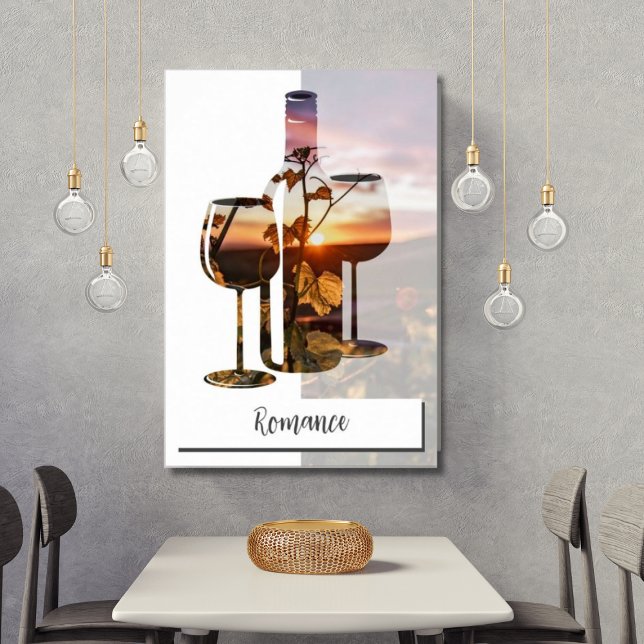 Affiche Photo et texte personnalisés Bouteille et deux ver (Romance - Wine for Two)