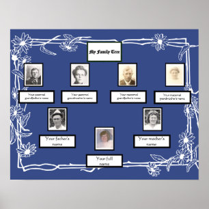 Affiche Photo Family Tree Daisy Art Bordure en bleu