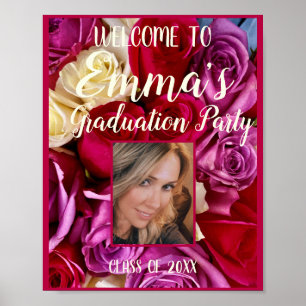 Affiche Photo Floral Graduation Party Bright Typography P