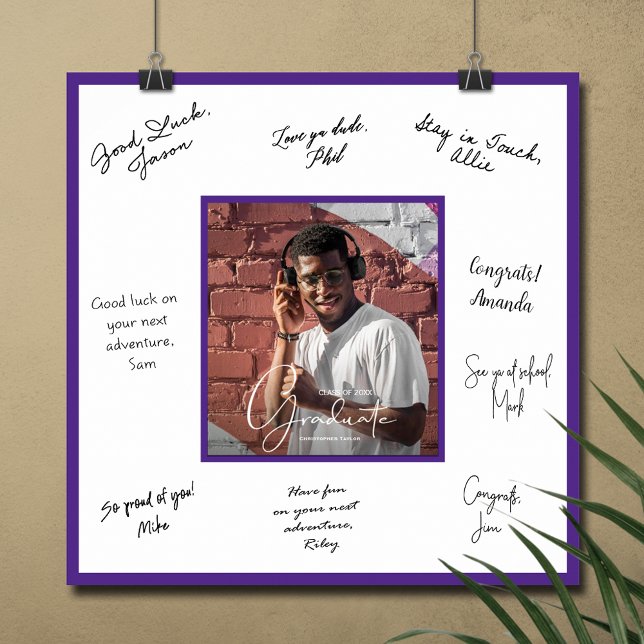 Affiche Photo Graduation Autographe Garder Purple (Graduation autograph photo poster with purple border, INSTANT DOWNLOAD and/or PRINTED)