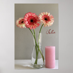 Affiche Photo Happy Gerbera Rose Flower +Custom Name