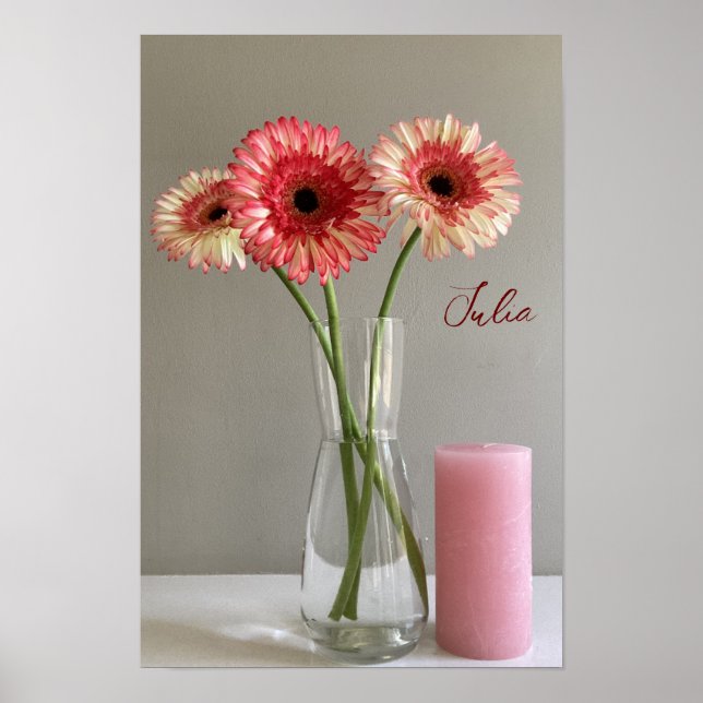 Affiche Photo Happy Gerbera Rose Flower +Custom Name (Devant)