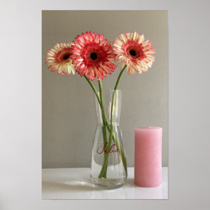 Affiche Photo Happy Gerbera Rose Flower +Custom Name