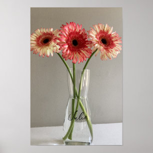 Affiche Photo Happy Gerbera Rose Flower +Custom Name