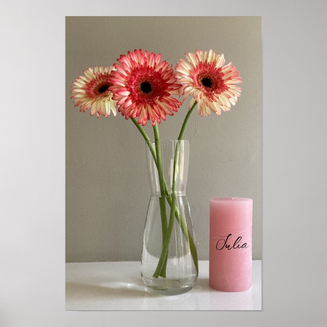 Affiche Photo Happy Gerbera Rose Flower +Custom Name (Devant)