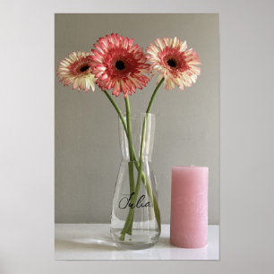 Affiche Photo Happy Gerbera Rose Flower +Custom Name
