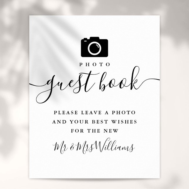Affiche Photo Livre D'Invité Signal De Script Noir Et Blan (Photo Guest Book Black And White Script Sign)