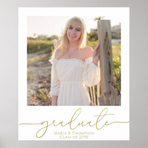Affiche Photo Moderne Graduation Élégant Script Or