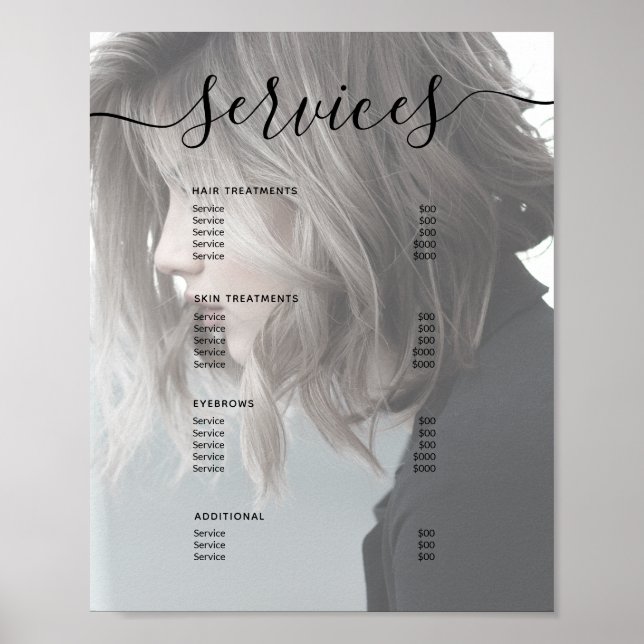 Affiche Photo moderne Salon simple Service Menu Prix (Devant)