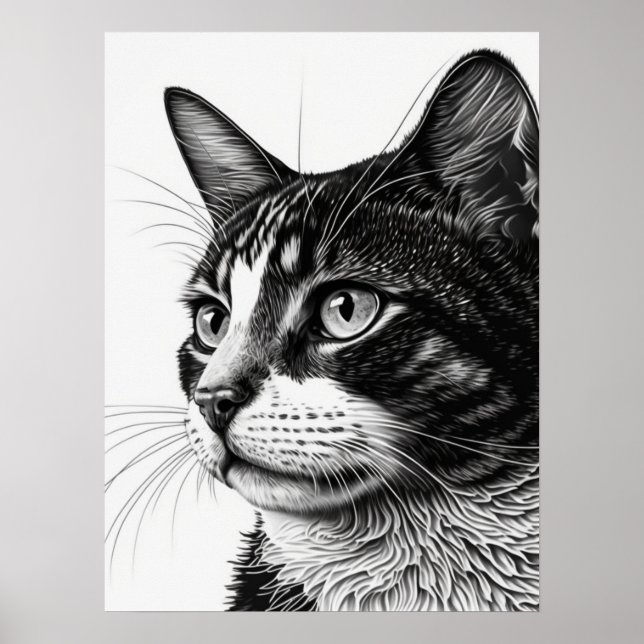Affiche Photo monochrome noir et blanc de chat pour animau (Devant)