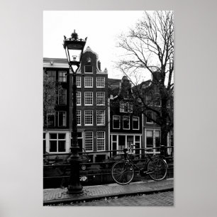 Affiche Photo noir et blanc du canal d'Amsterdam