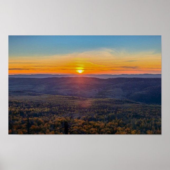 Affiche photo of a mountainous autumn forest, mountains, p (Devant)