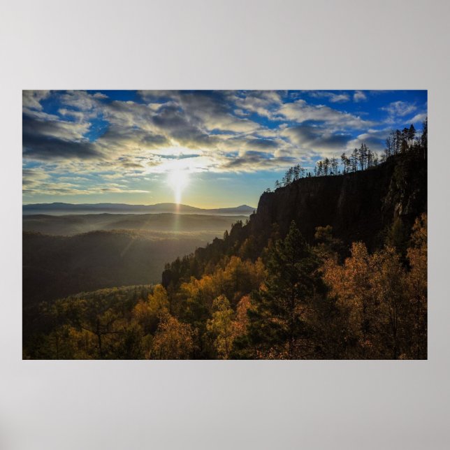 Affiche photo of a mountainous autumn forest, mountains, p (Devant)