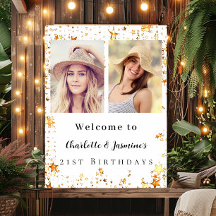 Affiche Photo or blanc étoiles 2 personnes anniversaire bi
