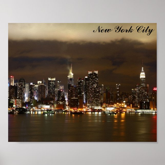 Affiche Photo panoramique de la nuit Skyline de New York (Devant)