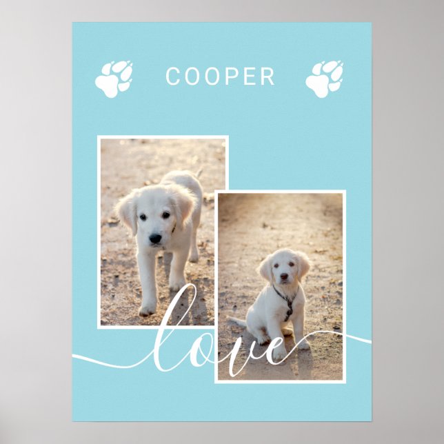Affiche Photo personnalisé bleu clair avec nom et texte d' (Devant)