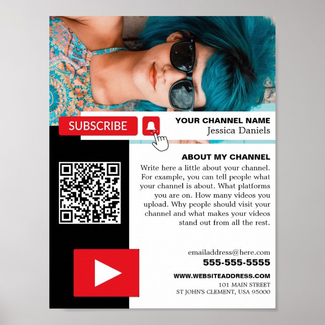 Affiche Photo personnalisée et code QR, Youtube - Vlogger (Devant)