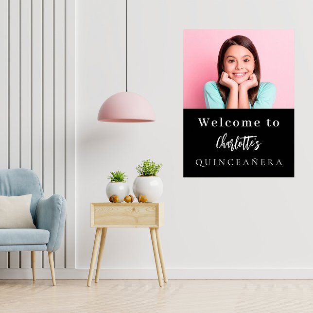 Affiche Photo personnalisée noir blanc Quinceanera fête bi (Créateur téléchargé)