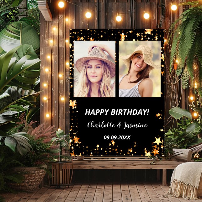 Affiche Photo personnalisée noir étoiles 2 personnes anniv (Créateur téléchargé)