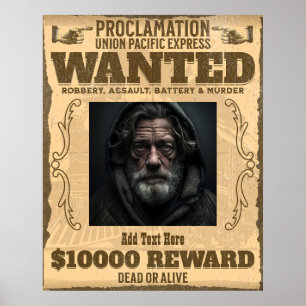 Affiche Photo personnalisée recherché mort ou vif Vintage 