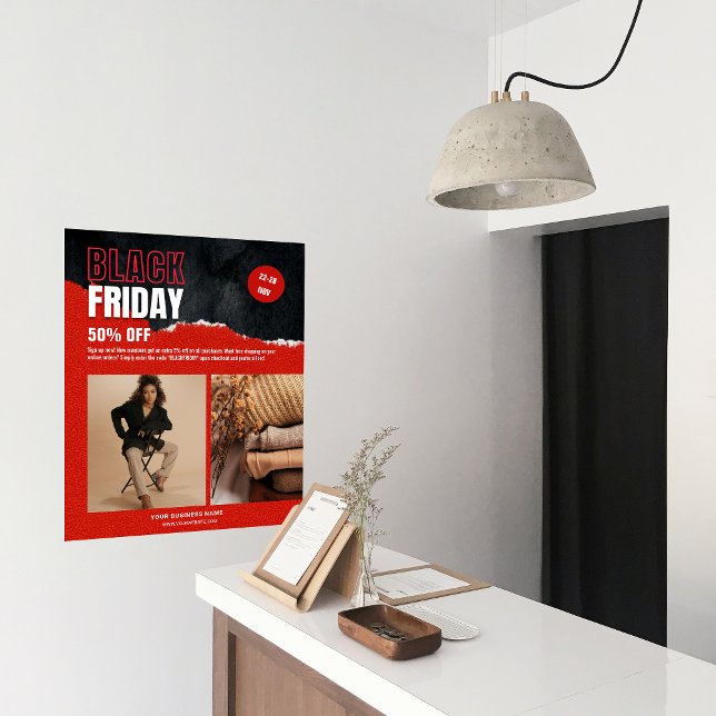 Affiche Photo personnalisée Rouge Black Vendredi Promo pro (Custom Photo Red Black Friday Product Promo Poster)
