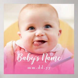 Affiche Photo pour bébé rose (Personnaliser le texte et la
