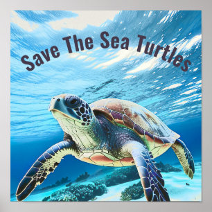 Affiche Photo Réaliste Tortue de mer   Sauvez La Tortue De