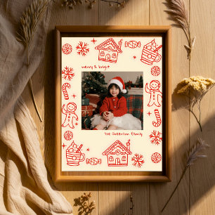 Affiche Photo rouge Doodle tiré à la main Noël lunaire