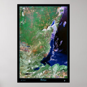 Affiche photo satellite de Belize carte imprimée