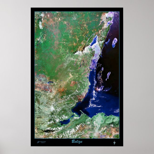 Affiche photo satellite de Belize carte imprimée (Devant)