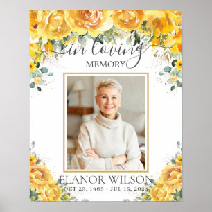 Affiche Photo souvenir funéraire à motif floral jaune