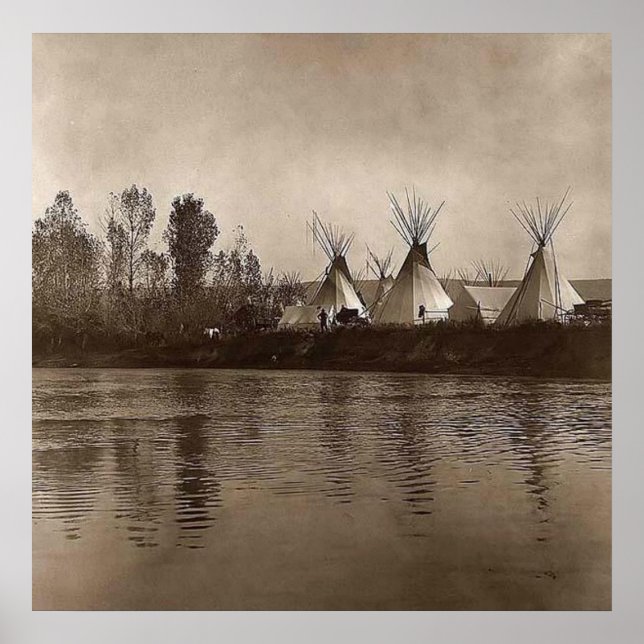 Affiche Photo vintage Village indien Teepee (Devant)