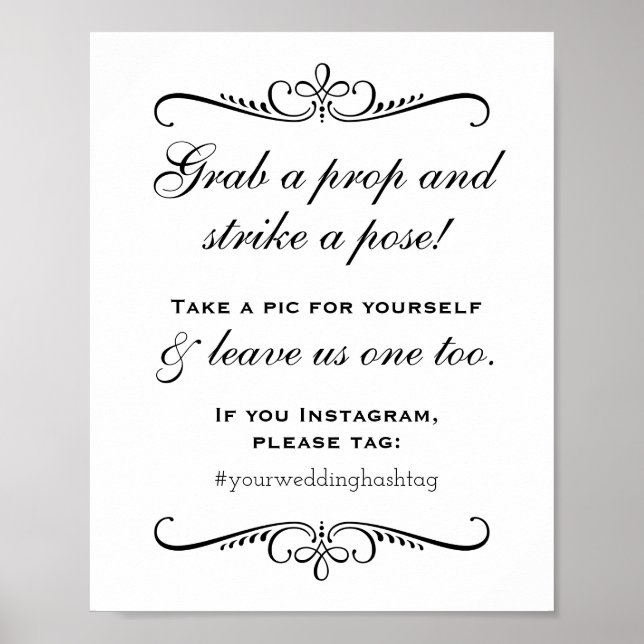 Affiche Photobooth de mariage élégant noir avec accessoire (Devant)