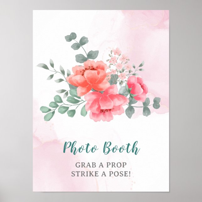 Affiche Photobooth élégant à l'aquarelle rose pâle (Devant)