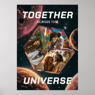 Affiche Photocube 3D dans l'espace avec des planètes