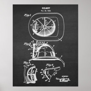 Affiche Photographie de brevet de pompier no 2 Casque pomp