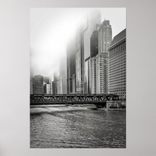 Affiche Photographie de la ville de Chicago en noir et bla
