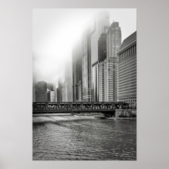 Affiche Photographie de la ville de Chicago en noir et bla (Devant)