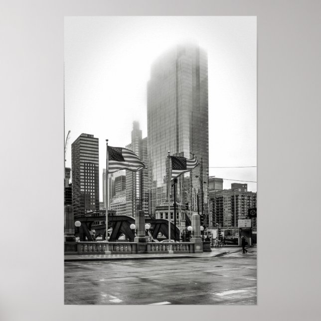 Affiche Photographie de la ville de Chicago en noir et bla (Devant)
