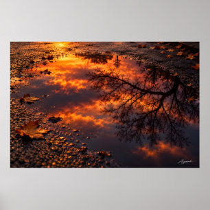 Affiche Photographie de réflexion de coucher de soleil sur