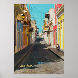 Affiche Photographie de rue pavée de vieux San Juan