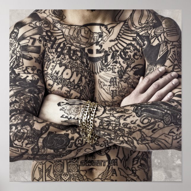 Affiche Photographie de tatouage sur corps masculin (Devant)