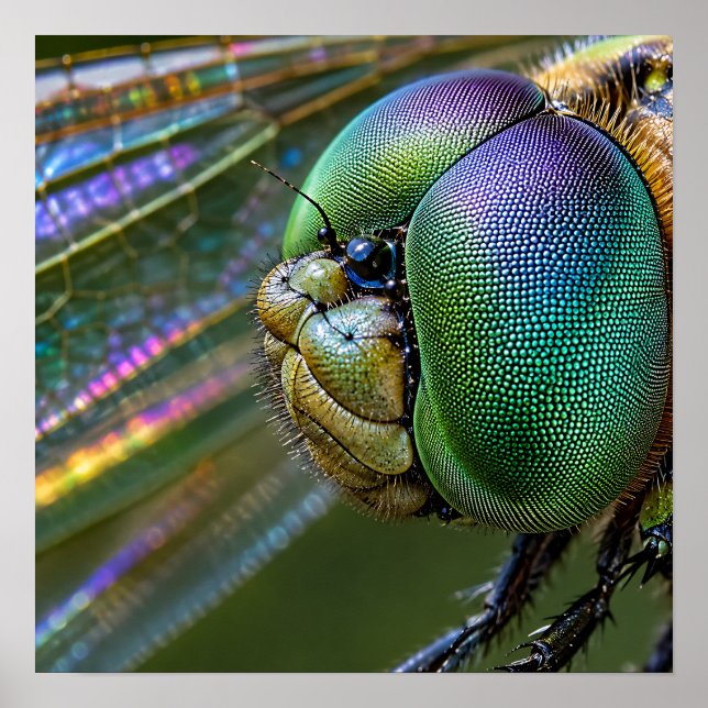 Affiche Photographie macro de l'œil composé de libellule  (Devant)