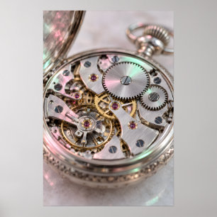 Affiche Photographie Macro du Mécanisme d'une Montre de Po