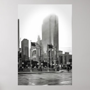Affiche Photographie noir et blanc Chicago USA FLAG
