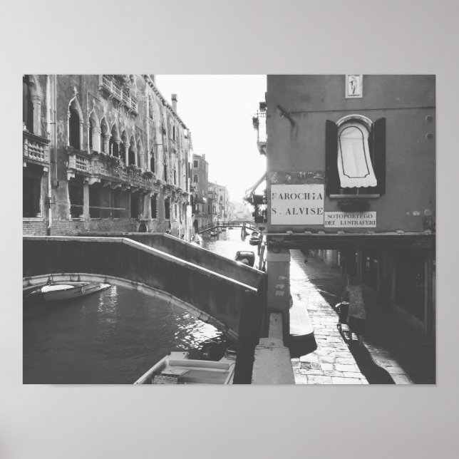 Affiche Photographie noir et blanc Venise Italie Canal (Devant)