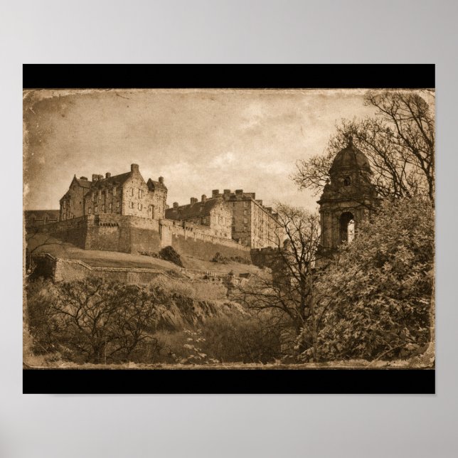 Affiche Photographie sépia du château d'Édimbourg (Devant)